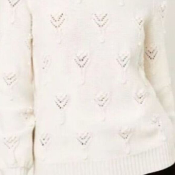 Loft NWT Women Sweater S Ivory Knitted Embellish Shift Pointelle Cardigan - Picture 3 of 5